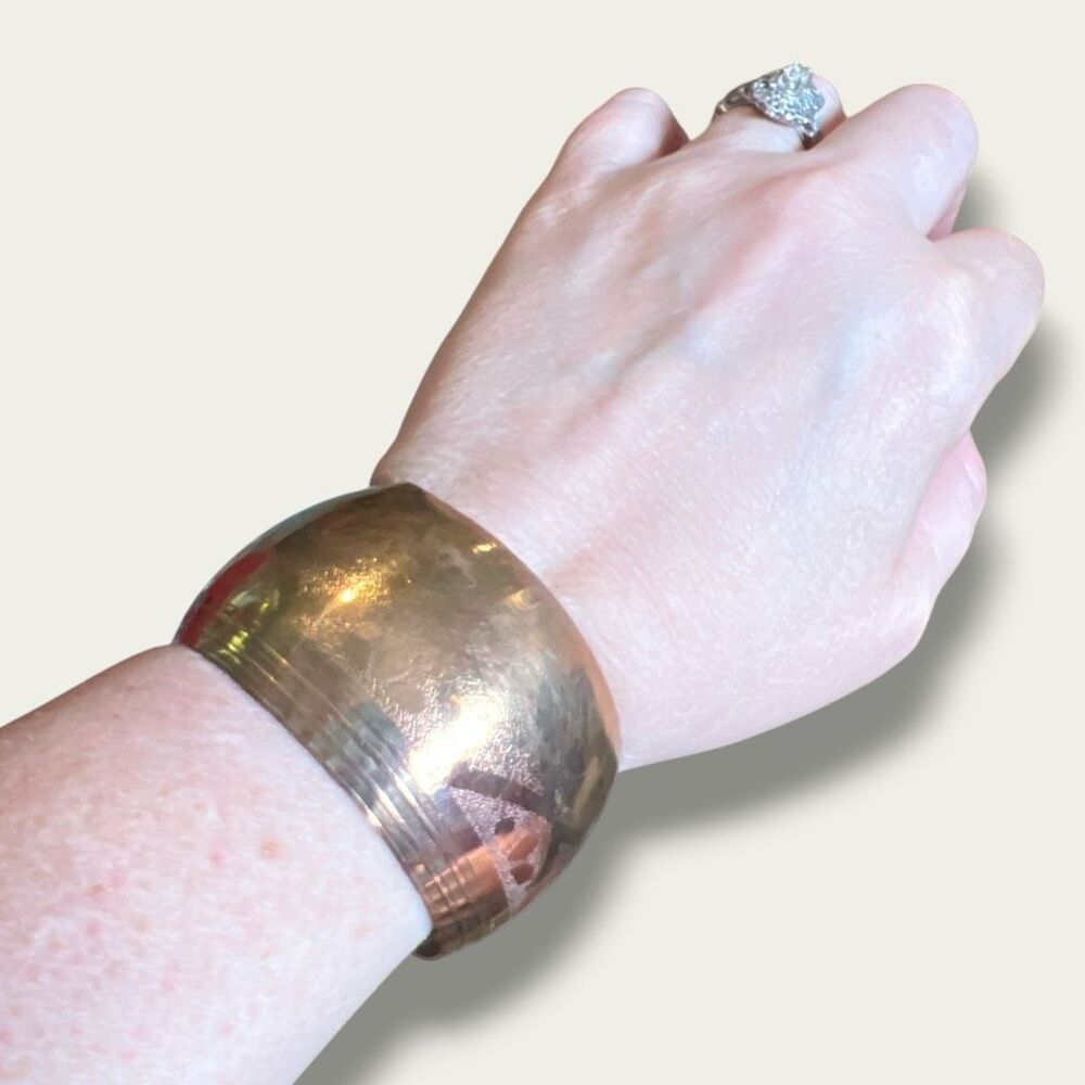 Vintage Wide Domed Brass Tone Cuff Bracelet Boho Statement